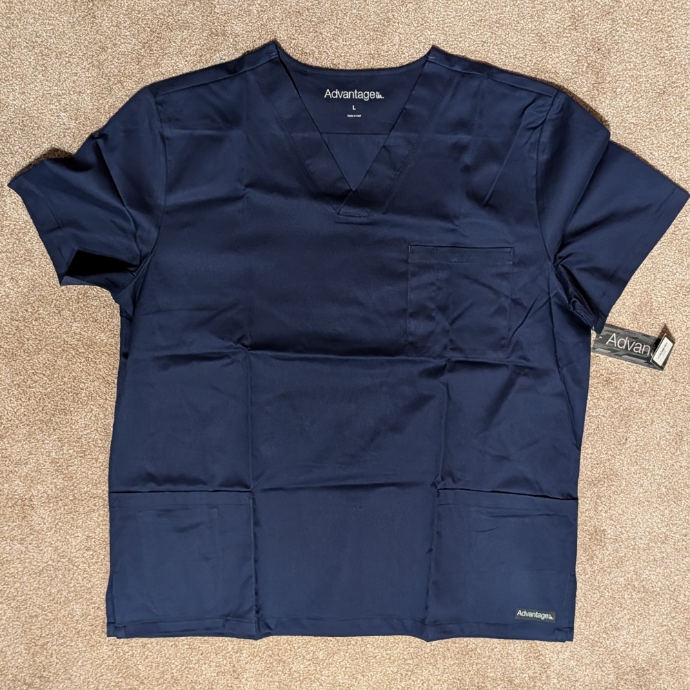 UA Advantage STRETCH Men's 6-Pocket V-Neck Scrub Top Large Navy NWT AB615